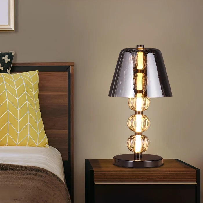 LustraDome Silver Bead Glass Table Lamp