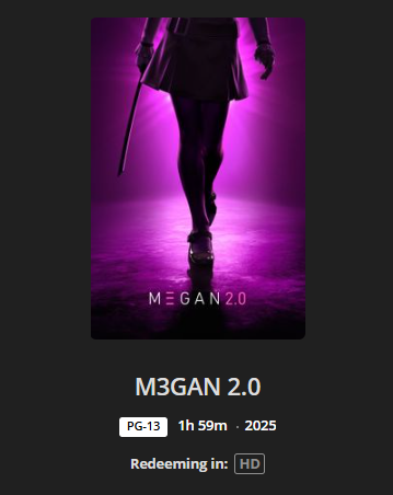 M3GAN 2.0 Theatrical + Unrated Versions HD Digital Code (2025) (Redeems in Movies Anywhere; HDX Vudu Fandango at Home & HD iTunes Apple TV Transfer From Movies Anywhere)