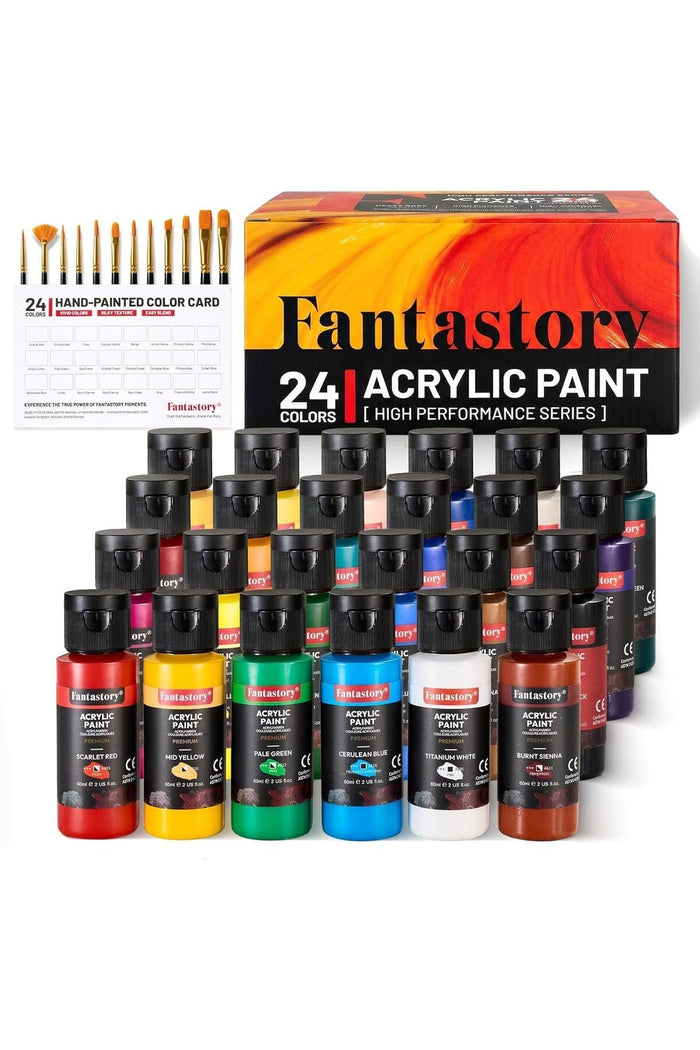 Master Acrylic Paint Set, 24 High Pigment Artist Grade Colors (2oz/60ml) with 12 Brushes