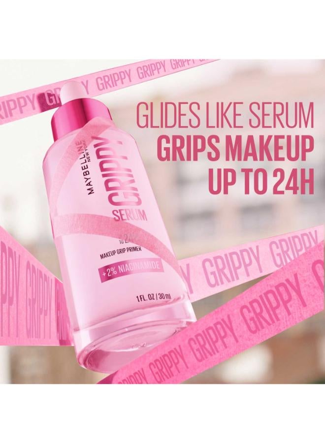 MAYBELLINE NEW YORK Grippy Serum Primer, Hydrating Makeup Primer With 2% Niacinamide For Up To 24Hr Make Up Wear, Clear, 30Ml