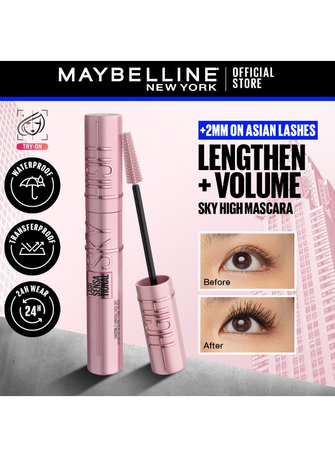 MAYBELLINE NEW YORK LASH SENSATIONAL SKY HIGH MASCARA, BLACK, 36H, LENGTHENING, VOLUMIZING, +2MM LENGTH ON ASIAN LASHES Black