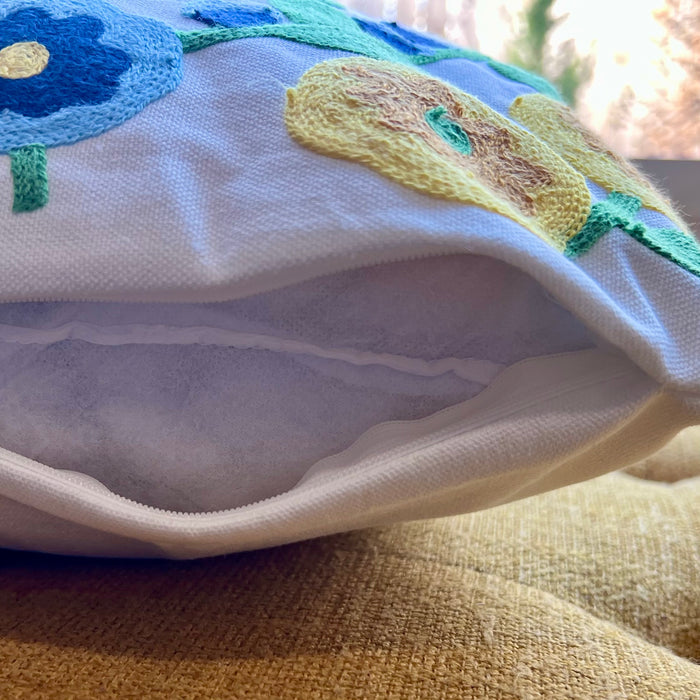 Meadow Flowers Embroidered Throw Pillow Cover
