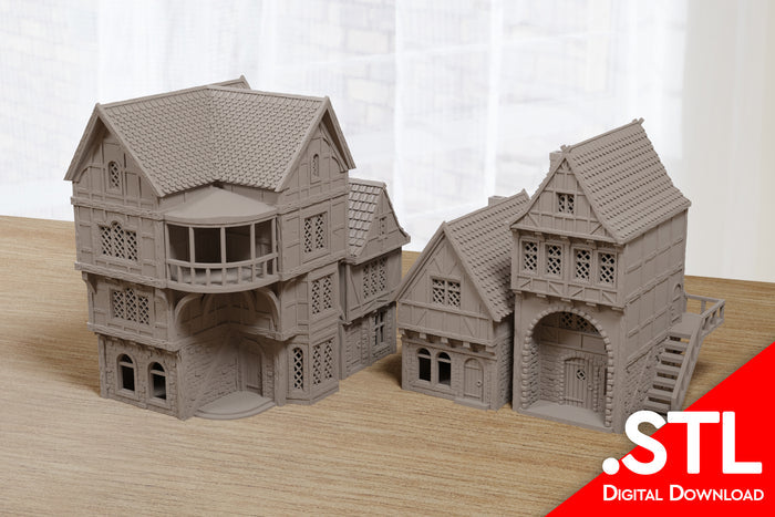 Medieval Night Life District Bundle – 4x Red Light Alley Buildings - Digital Download .STL Files for 3D Printing