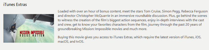 Mission: Impossible - Rogue Nation iTunes Apple TV 4K Digital Code (2015)