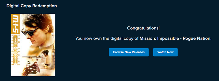 Mission: Impossible - Rogue Nation Vudu HDX Digital Code