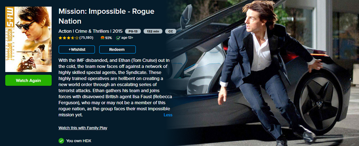 Mission: Impossible - Rogue Nation Vudu HDX Digital Code
