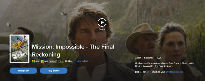 Mission: Impossible - The Final Reckoning Vudu Fandango at Home 4K Digital Code (2025)