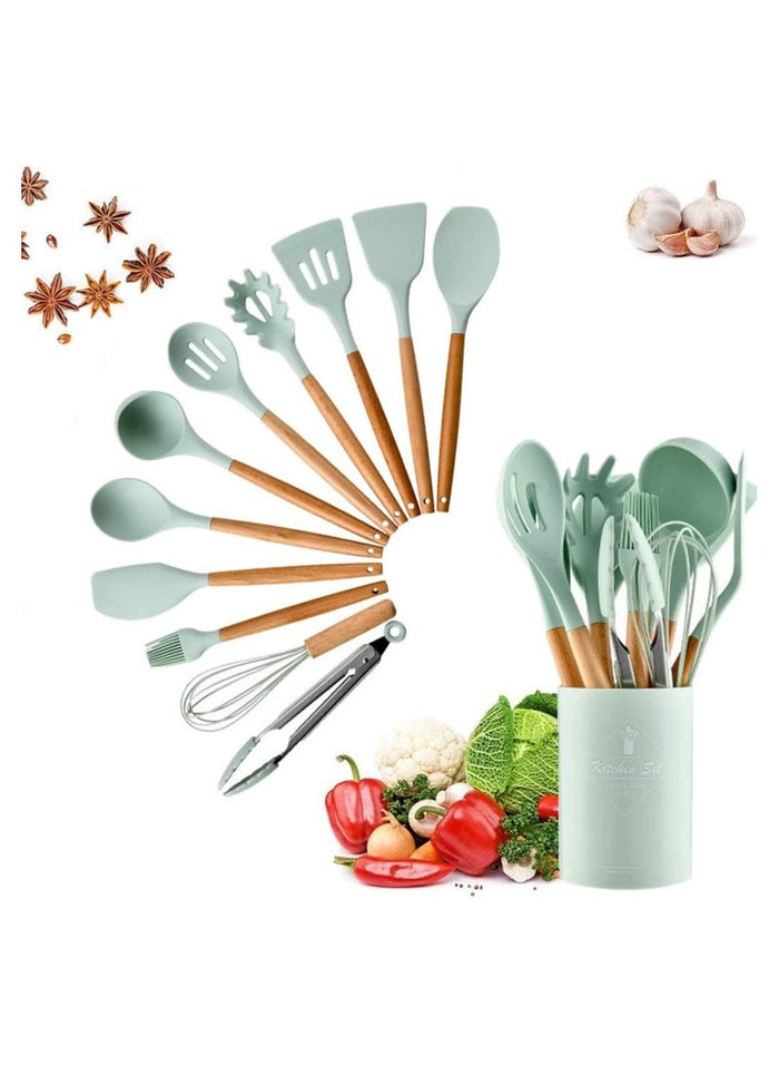 MMG Cooking utensil Set, 12 Pcs Silicone Spatula Set for Baking, Cooking & Decorating, Home Kitchen Spatula Spoon Gadget with Holder for Nonstick Cookware, Heat-Resistant & BPA-Free Cooking Spatula Set