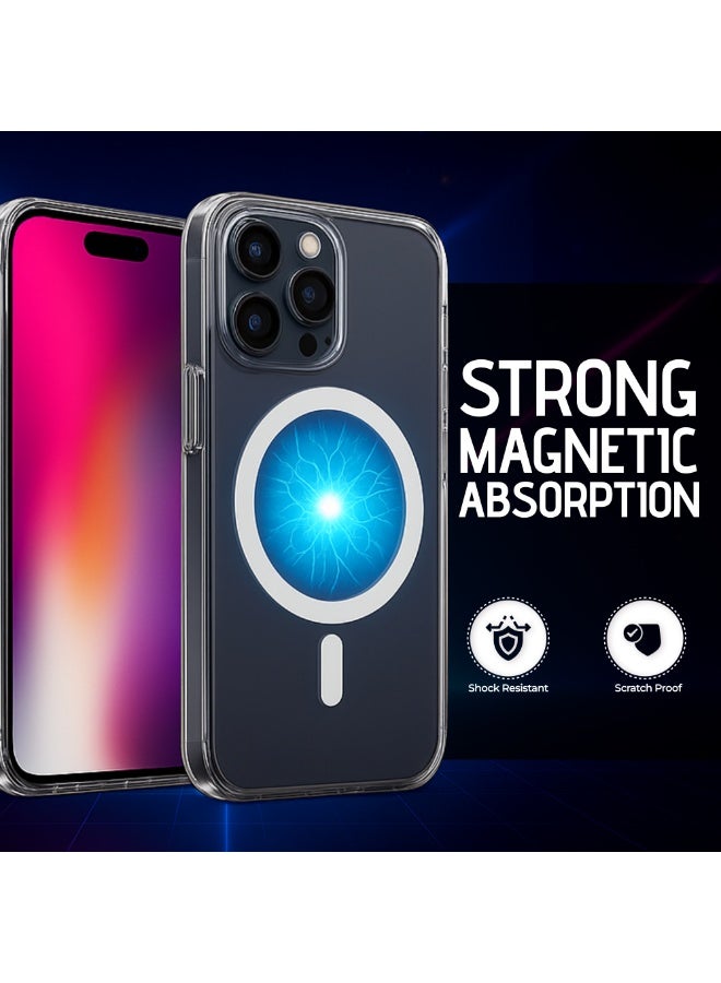 MMG iPhone 15 Pro Max Clear Magnetic Cover | Mag Safe Compatible | Hybrid Protective Crystal Clear H