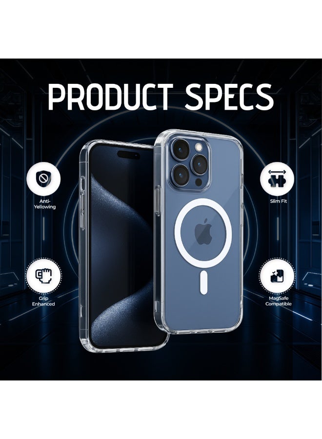 MMG iPhone 15 Pro Max Clear Magnetic Cover | Mag Safe Compatible | Hybrid Protective Crystal Clear H