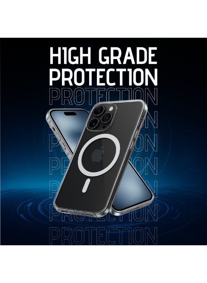 MMG iPhone 15 Pro Max Clear Magnetic Cover | Mag Safe Compatible | Hybrid Protective Crystal Clear H