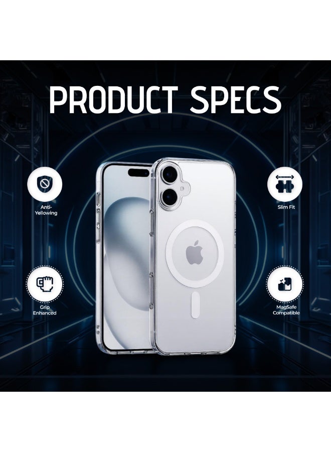 MMG iPhone 16 Clear Magnetic Cover | Mag Safe Compatible | Hybrid Protective Crystal Clear Hard Back
