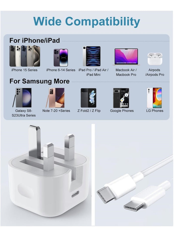 MMG iPhone 17 / 16 / 15 Pro Max Charger With USB C Port 35 Watt with 1M iPhone Fast Charging Cord Ty