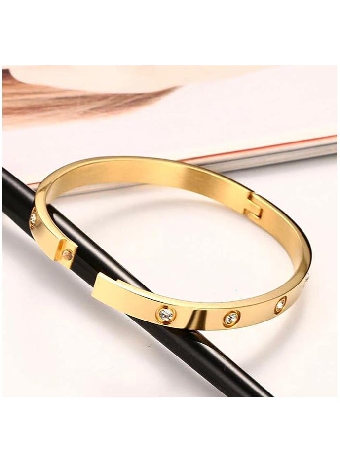 MMG Love Bracelet Bangle for Women Gilrs with Cubic Zirconia Stones Stainless Steel Hinged Jewelry w
