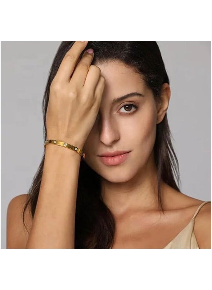 MMG Love Bracelet Bangle for Women Gilrs with Cubic Zirconia Stones Stainless Steel Hinged Jewelry w