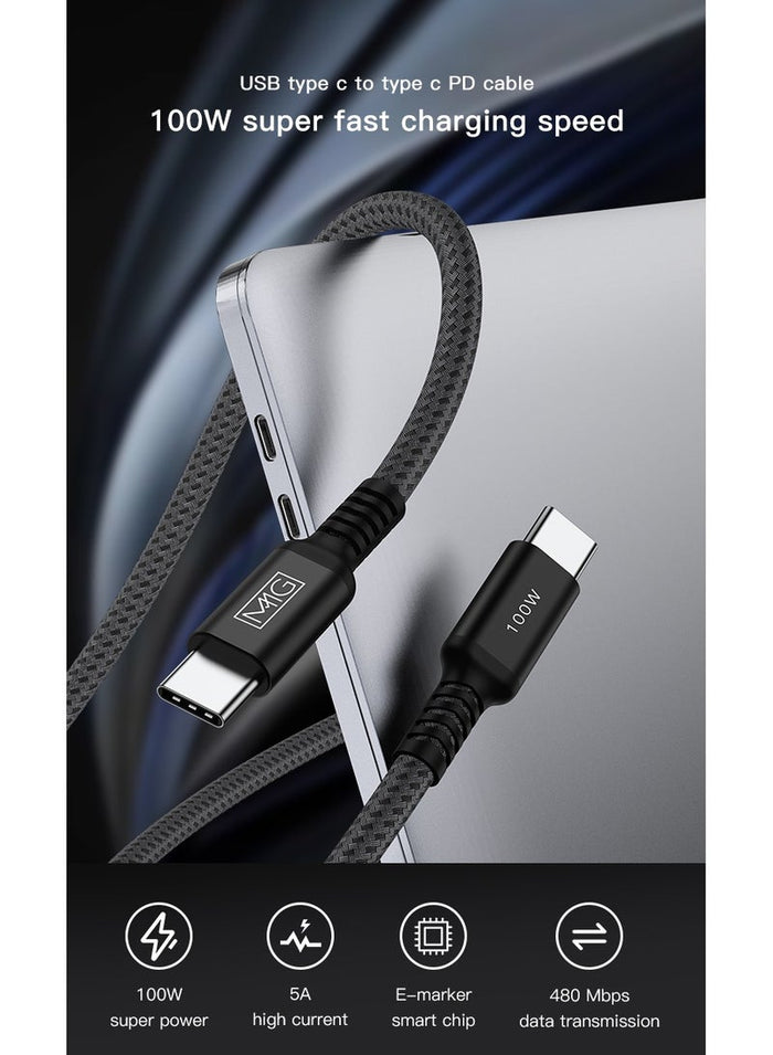 MMG USB C Braided Cable 100W, USB-C to USB-C 1 meter, USB C Charger Cable for iPhone 15, Mac Book Pr