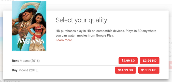 Moana Google Play YouTube HD Digital Code (2016) (Redeems in Google Play; HDX Vudu Fandango & HD iTunes Apple TV Transfer Across Movies Anywhere)
