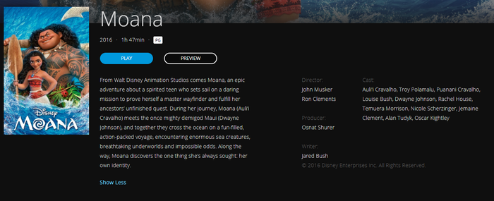 Moana Google Play YouTube HD Digital Code (2016) (Redeems in Google Play; HDX Vudu Fandango & HD iTunes Apple TV Transfer Across Movies Anywhere)