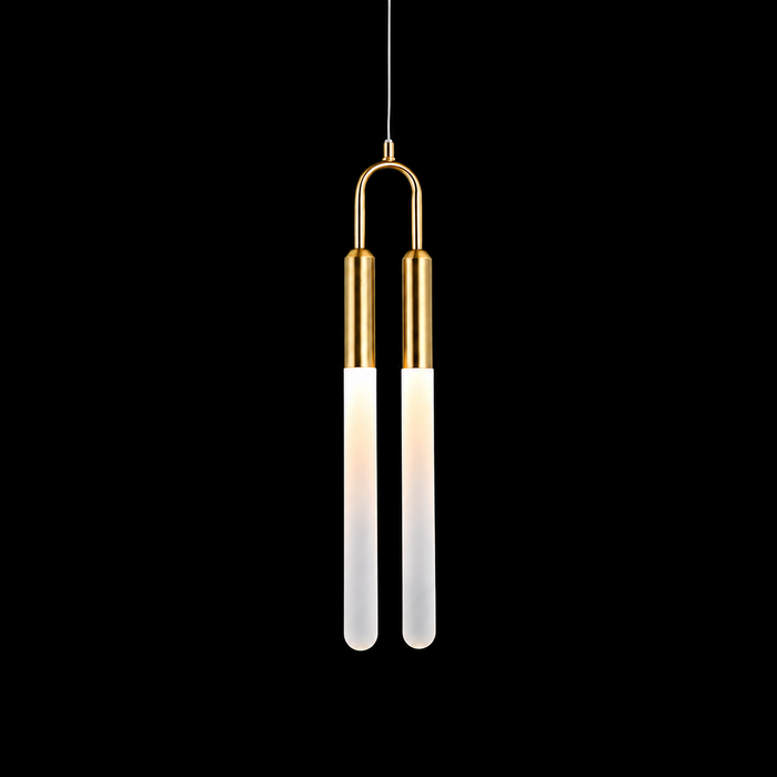 Modern Brass Gold Twin Tube Pendant Light
