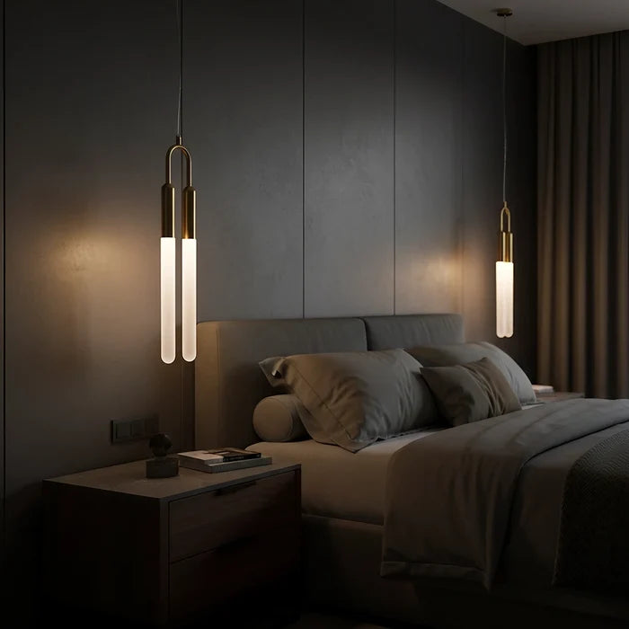 Modern Brass Gold Twin Tube Pendant Light