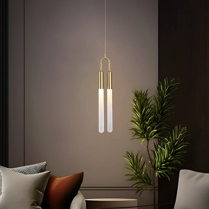 Modern Brass Gold Twin Tube Pendant Light