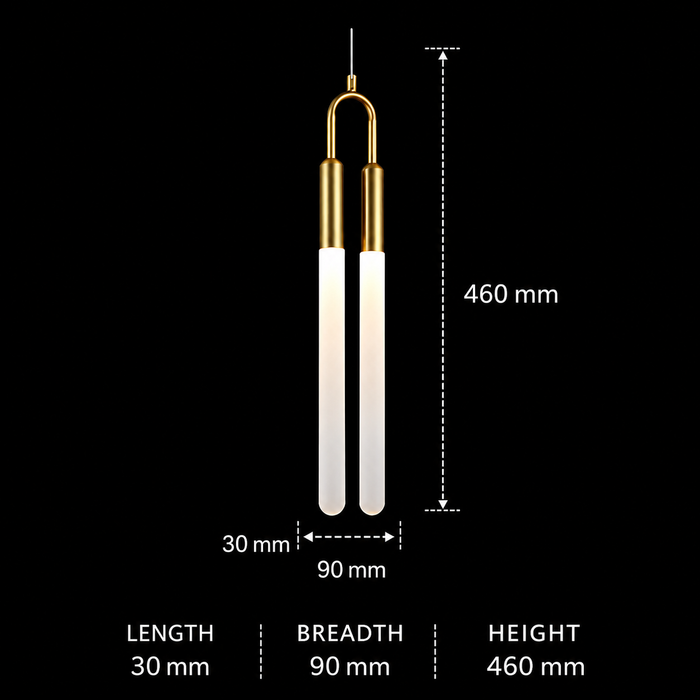 Modern Brass Gold Twin Tube Pendant Light
