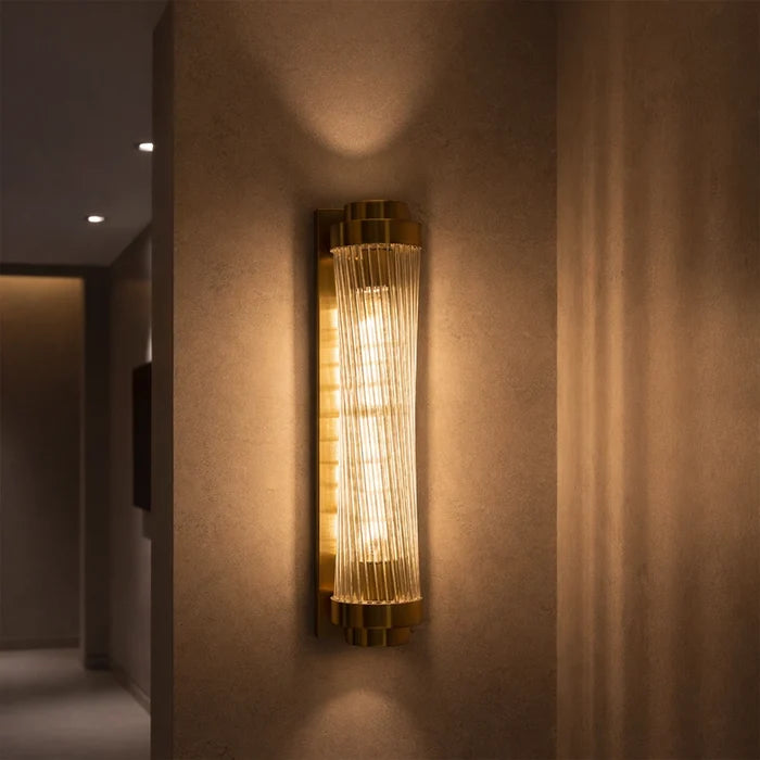 Modern Ribbed Glass Brass Wall Light