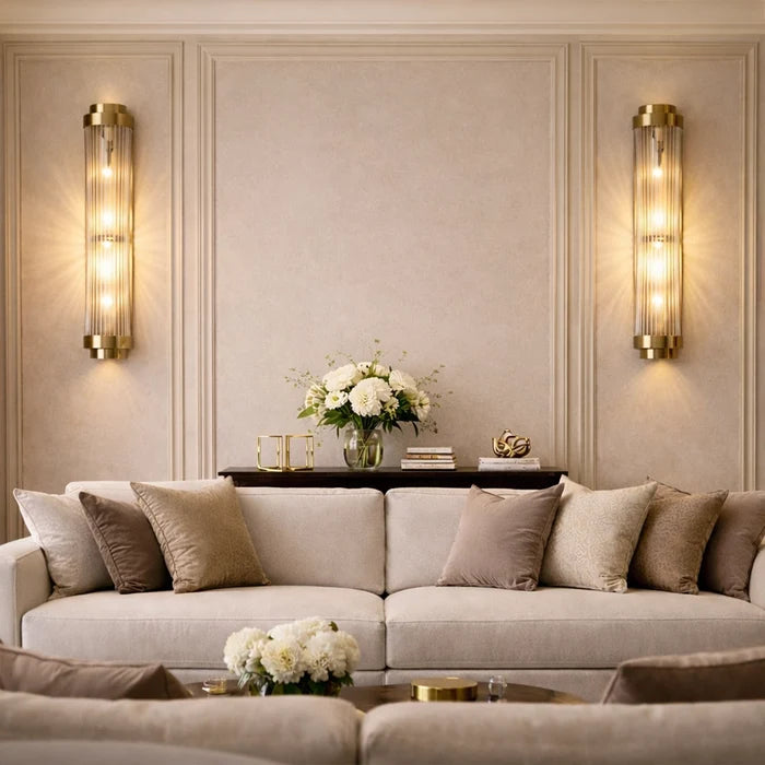 Modern Ribbed Glass Brass Wall Light