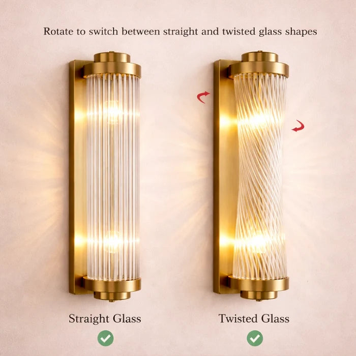 Modern Ribbed Glass Brass Wall Light