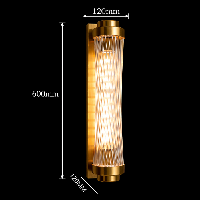 Modern Ribbed Glass Brass Wall Light