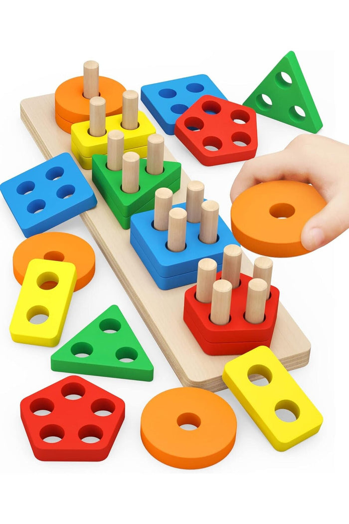 Montessori Toys for 1 to 3-Year-Old Boys Girls Toddlers, Wooden Sorting & Stacking Toys