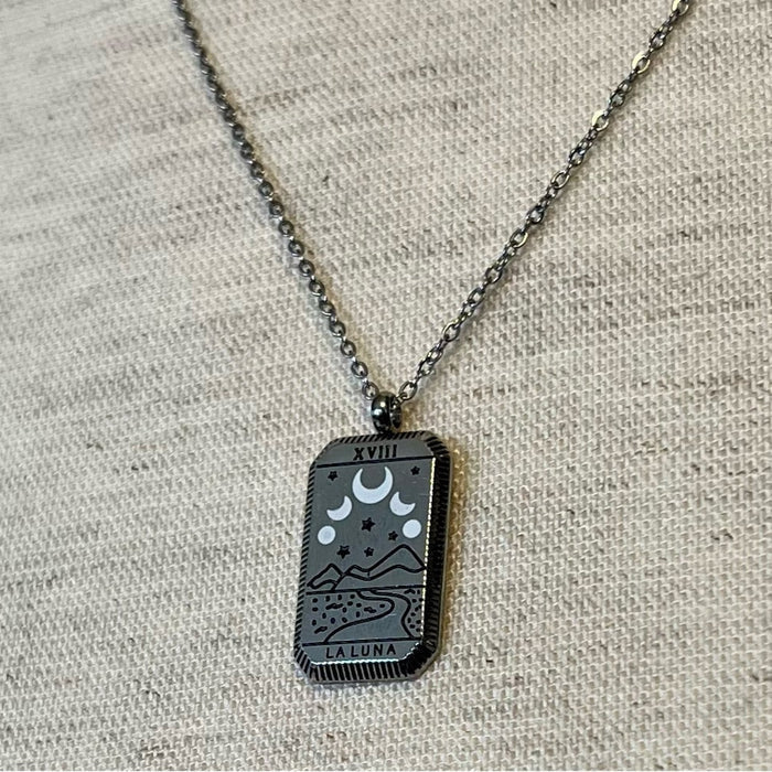 Moon Tarot Card Silver Necklace