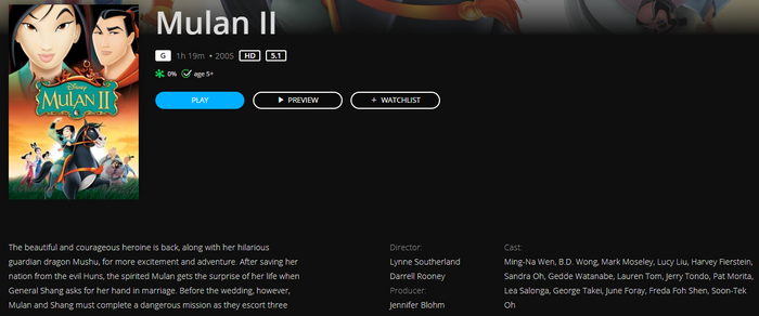 Mulan 2 HD Digital Code (2005) (Redeems in Movies Anywhere; HDX Vudu Fandango & HD iTunes Apple TV Transfer From Movies Anywhere)