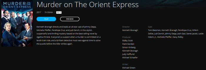 Murder on the Orient Express HD Digital Code (2017) (Redeems in Movies Anywhere; HDX Vudu Fandango at Home & HD iTunes Apple TV Transfer From Movies Anywhere)
