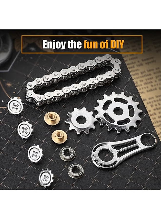 MXN Fidget Spinners Toys for Adults Metal Figette Bike Chain Pain Stim ADHD Teen Cool Gadgets Quiet Desk Offices Anxiety Relief Items Stress Tool Sensory Spiky Autism Toy Valentines Day Gift for Him Men