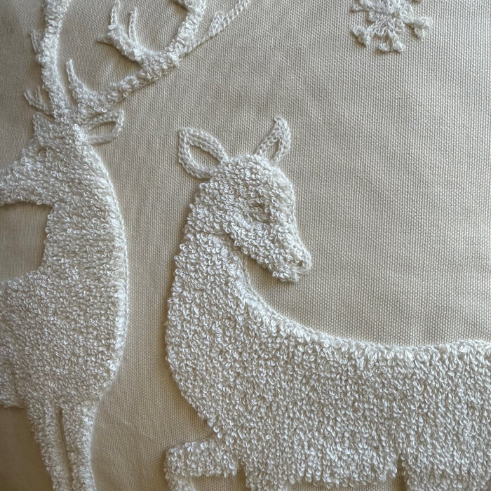 Neutral Winter Deer Embroidered Pillow Cover