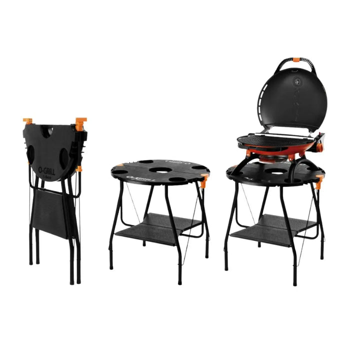 Folding table set up for O-Grill portable gas grill bbq