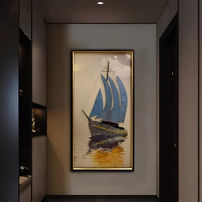 Ocean-Inspired Blue Sailboat Wall Art