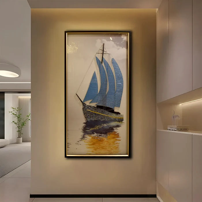 Ocean-Inspired Blue Sailboat Wall Art