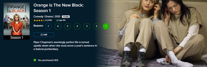 Orange is the New Black Season 1 Vudu HDX Digital Code (13 Episodes)