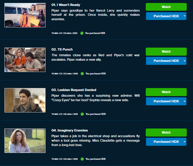 Orange is the New Black Season 1 Vudu HDX Digital Code (13 Episodes)