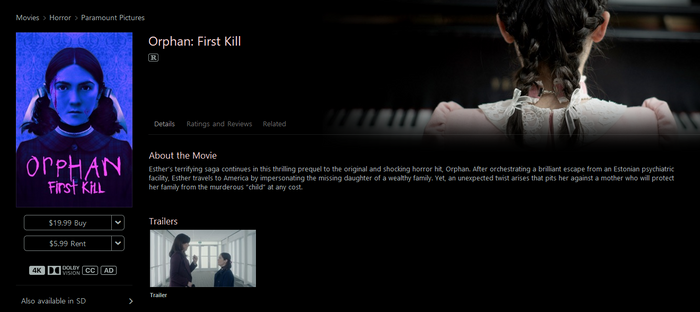 Orphan: First Kill iTunes Apple TV 4K Digital Code (2022)