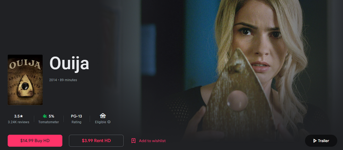 Ouija iTunes HD Digital Code (2014) (Redeems in iTunes; HDX Vudu & HD Google TV Transfer Across Movies Anywhere)