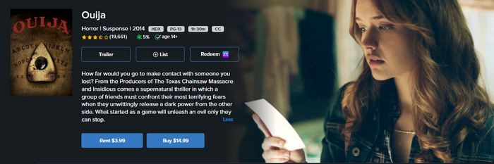 Ouija iTunes HD Digital Code (2014) (Redeems in iTunes; HDX Vudu & HD Google TV Transfer Across Movies Anywhere)