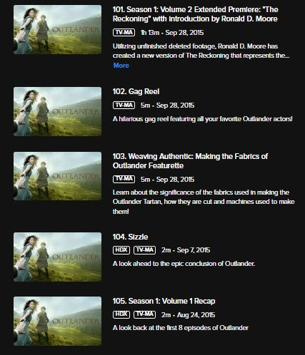 Outlander Season 1 Volume 2 Vudu Fandango at Home HDX Digital Code (2015) (Episodes 9-16 of Season 1)