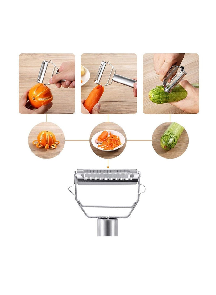 Peeler Stainless Steel Cutter Slicer for Carrot Potato Melon Gadget Vegetable Fruit Steel Peeler Double Sided Blade Multi-functional Vegetable Cutter and Fruit Slicer Dual Blade for Kitchen