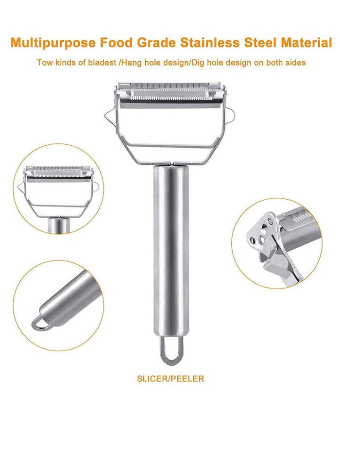 Peeler Stainless Steel Cutter Slicer for Carrot Potato Melon Gadget Vegetable Fruit Steel Peeler Double Sided Blade Multi-functional Vegetable Cutter and Fruit Slicer Dual Blade for Kitchen