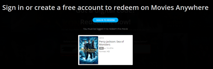 Percy Jackson: Sea of Monsters HD Digital Code (2013) (Redeems in Movies Anywhere; HDX Vudu & HD iTunes & HD Google TV Transfer From Movies Anywhere)