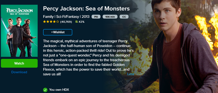 Percy Jackson: Sea of Monsters HD Digital Code (2013) (Redeems in Movies Anywhere; HDX Vudu & HD iTunes & HD Google TV Transfer From Movies Anywhere)
