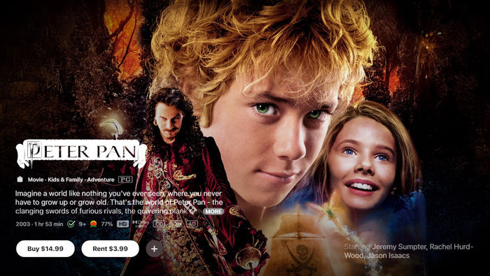 Peter Pan HD Digital Code (2003) (Redeems in Movies Anywhere; HDX Vudu Fandango at Home & HD iTunes Apple TV Transfer From Movies Anywhere)